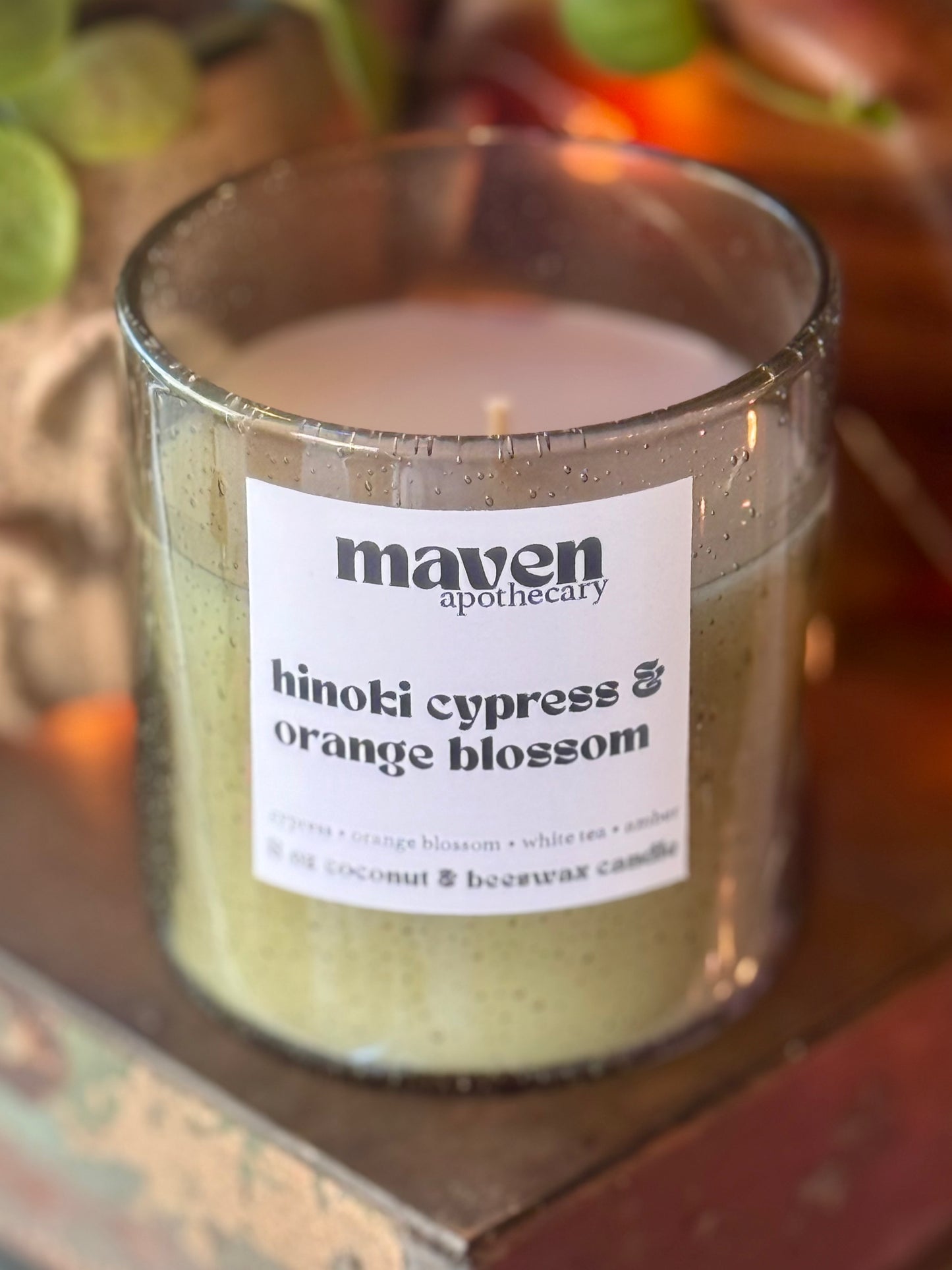 Hinoki Cypress & Orange Blossom Beeswax & Coconut Wax Candle 8oz