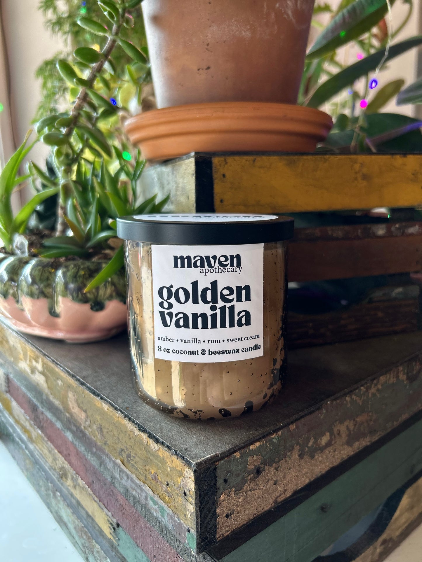 Golden Vanilla Beeswax & Coconut Wax Candle 8oz