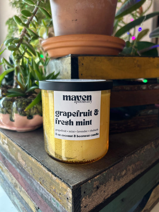 Grapefruit & Fresh Mint Beeswax & Coconut Wax Candle 8oz