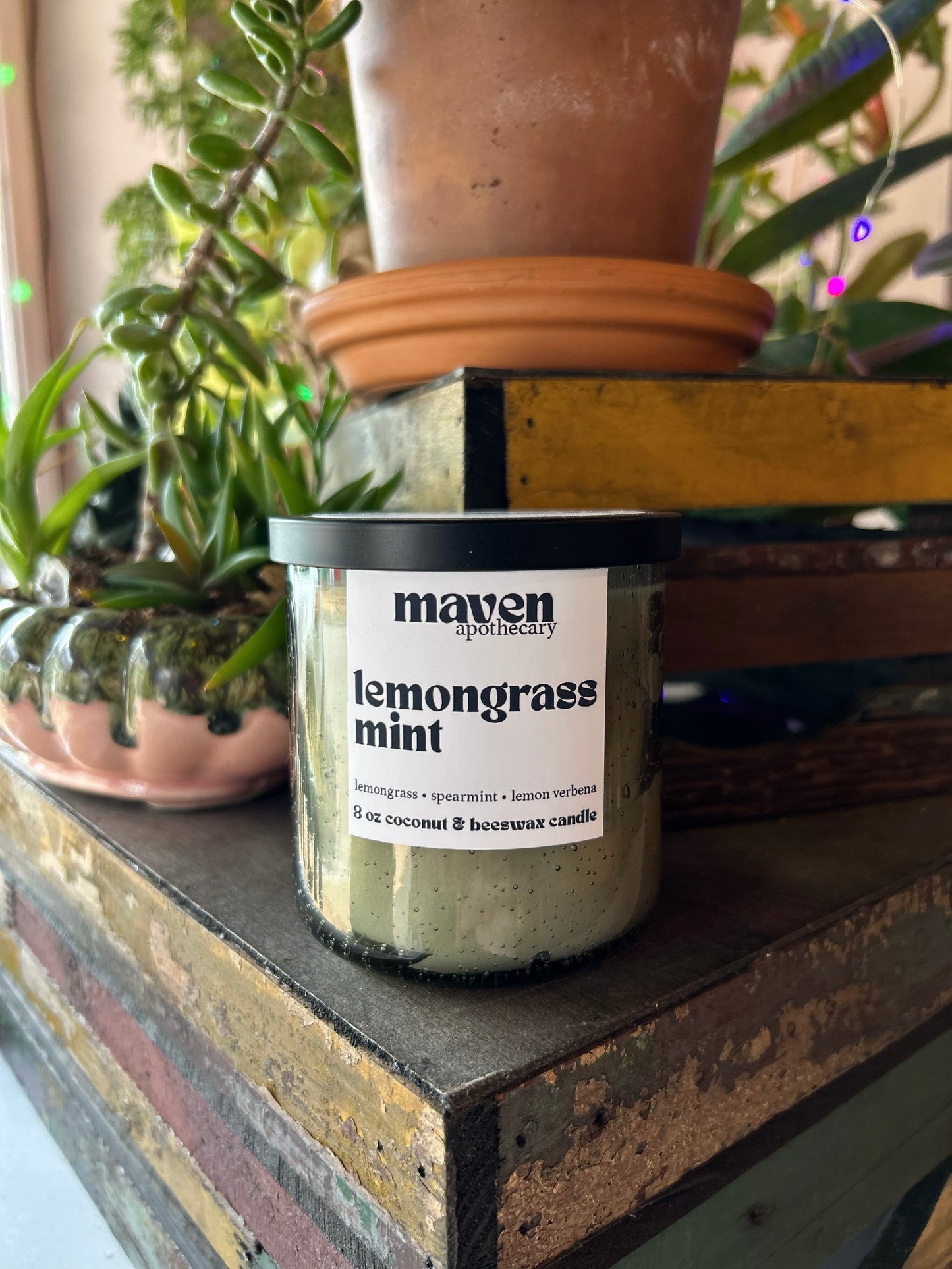 Lemongrass Mint Beeswax & Coconut Wax Candle 8oz