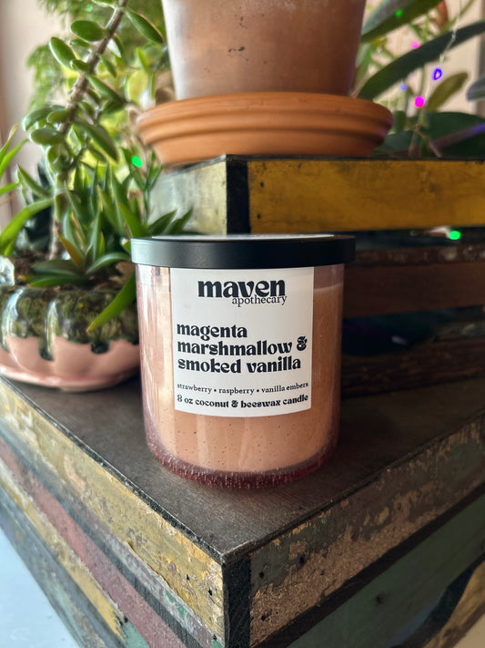 Magenta Marshmallow & Smoked Vanilla Beeswax & Coconut Wax Candle 8oz