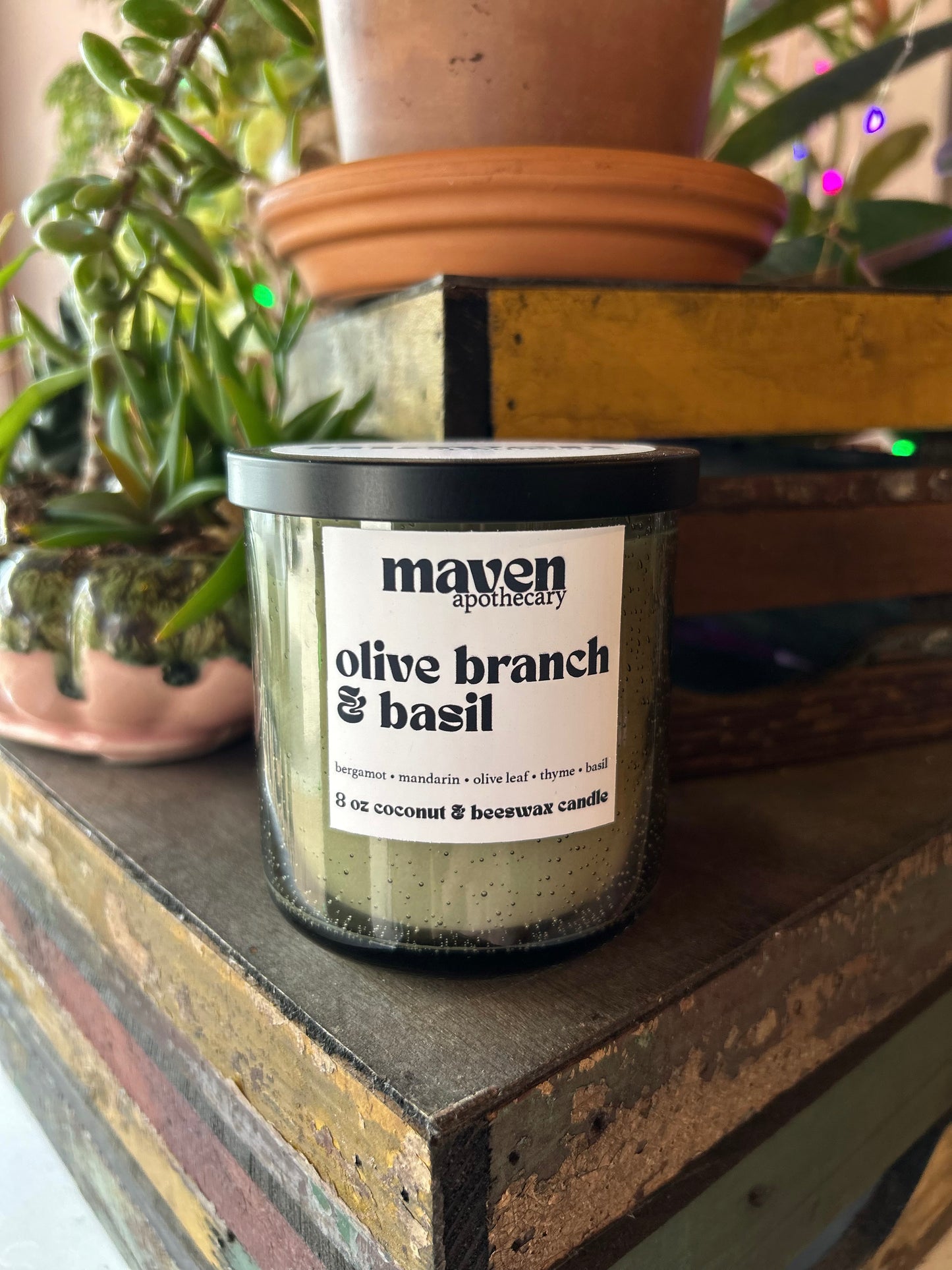 Olive Branch & Basil Beeswax & Coconut Wax Candle 8oz