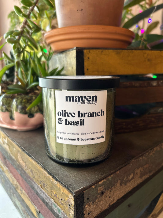 Olive Branch & Basil Beeswax & Coconut Wax Candle 8oz