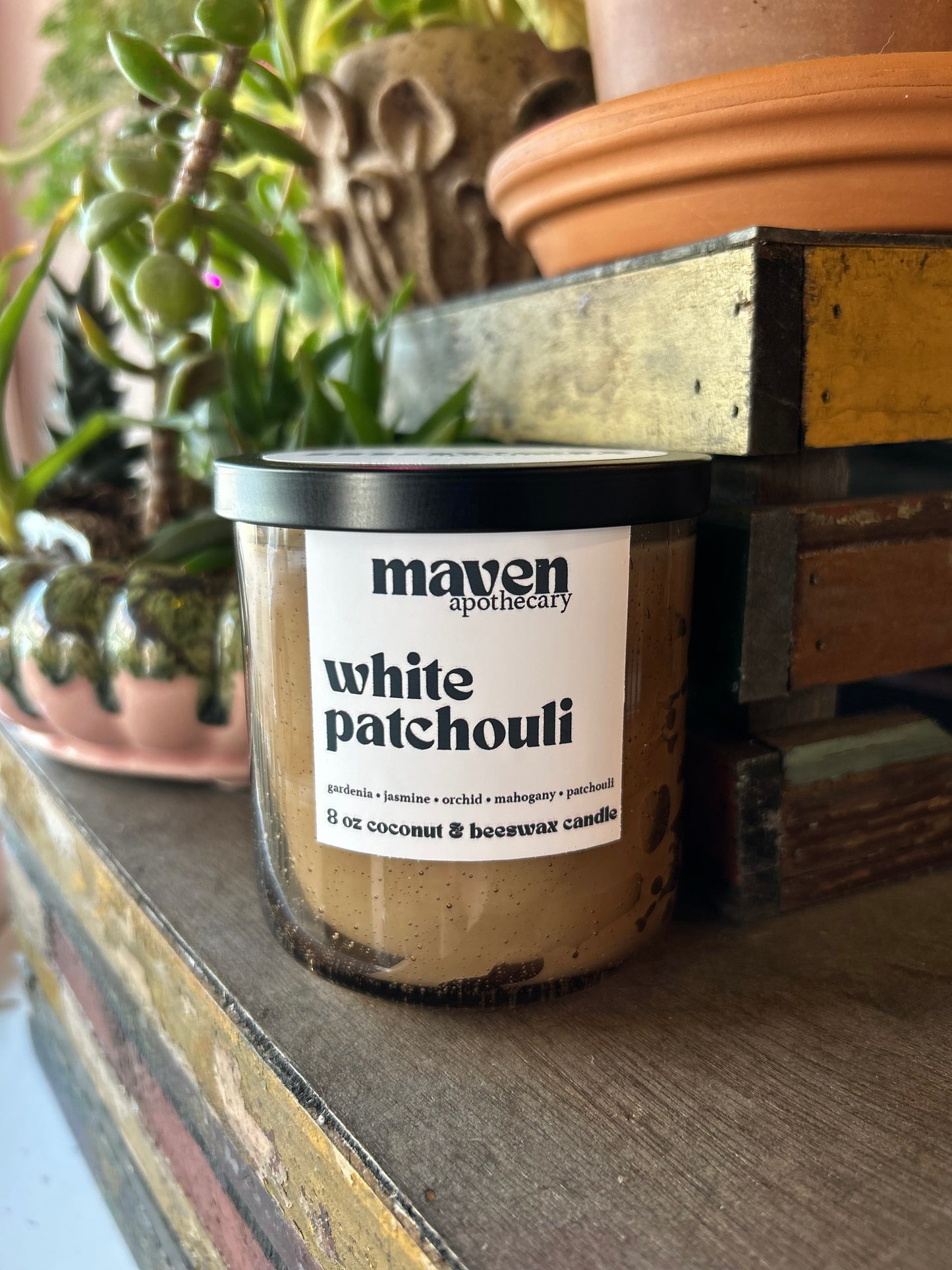 White Patchouli Beeswax & Coconut Wax Candle 8oz