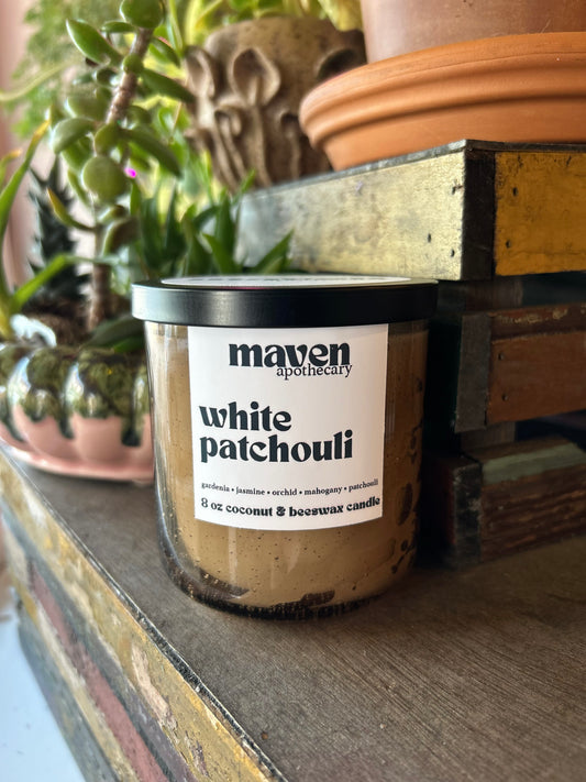 White Patchouli Beeswax & Coconut Wax Candle 8oz