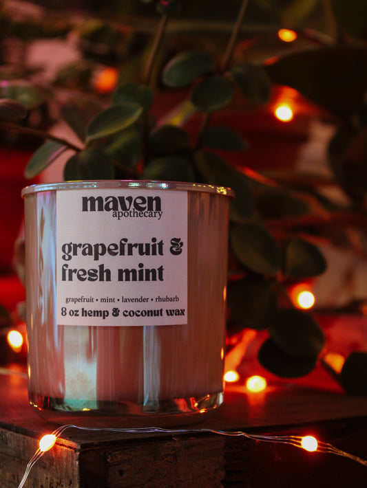 Grapefruit & Fresh Mint Hemp & Coconut Wax Candle 8oz