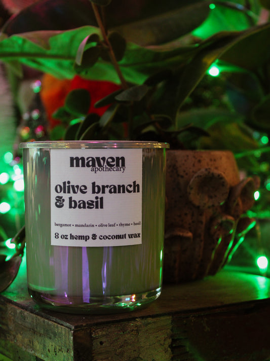 Olive Branch & Basil Hemp & Coconut Wax Candle 8oz