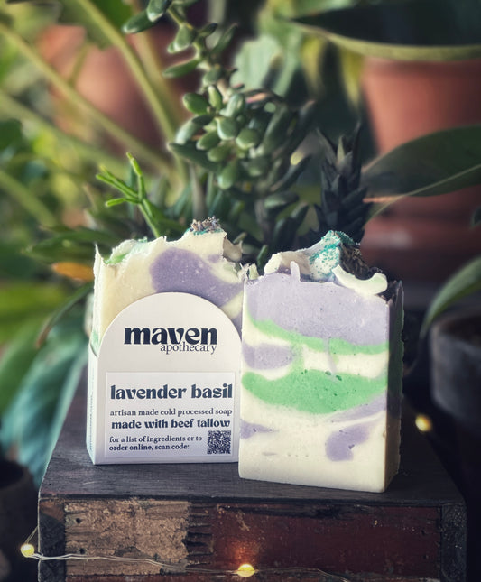 Cold Process Soap Lavender Basil (Made with TALLOW) 6.5oz
