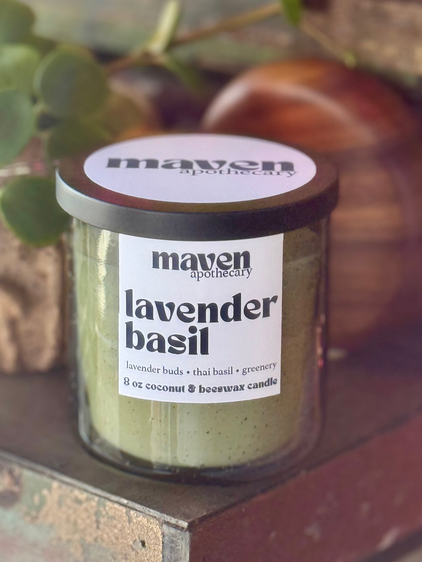 Lavender Basil Beeswax & Coconut Wax Candle 8oz