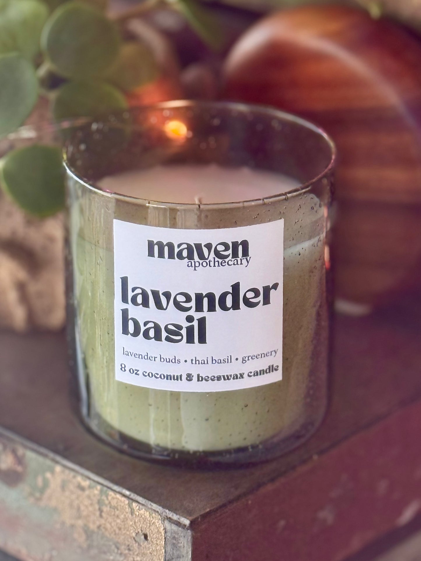 Lavender Basil Beeswax & Coconut Wax Candle 8oz