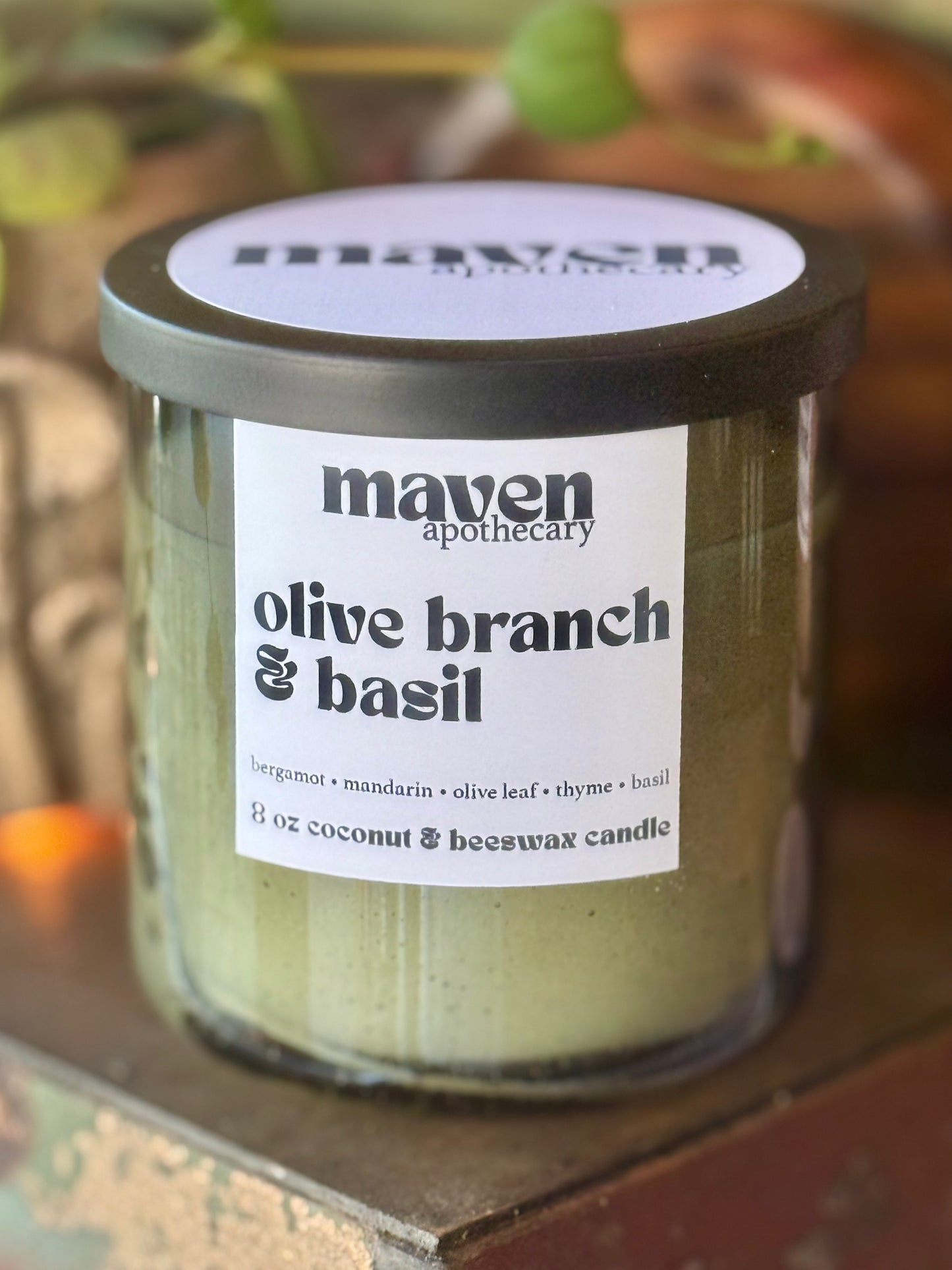 Olive Branch & Basil Beeswax & Coconut Wax Candle 8oz