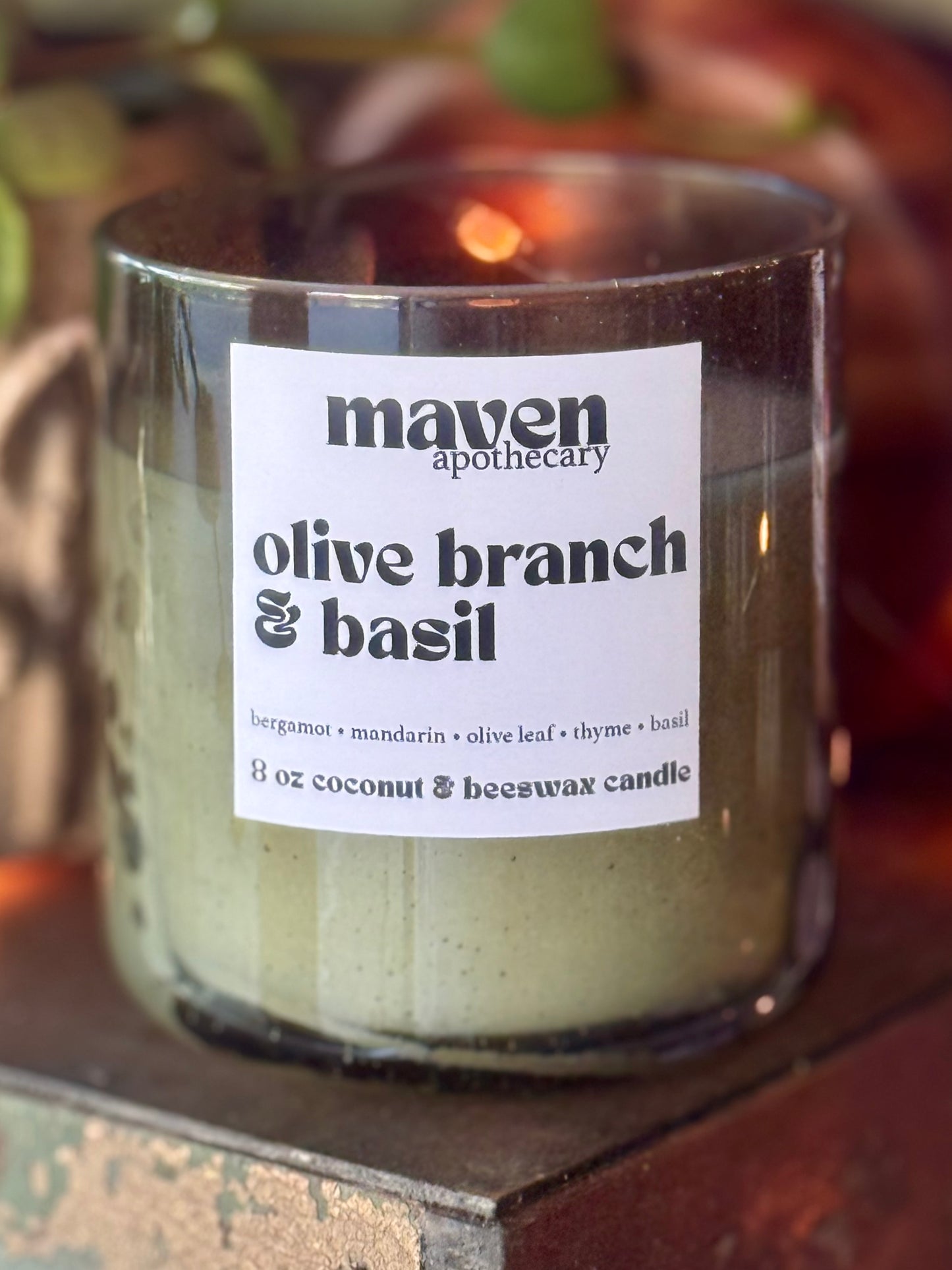 Olive Branch & Basil Beeswax & Coconut Wax Candle 8oz