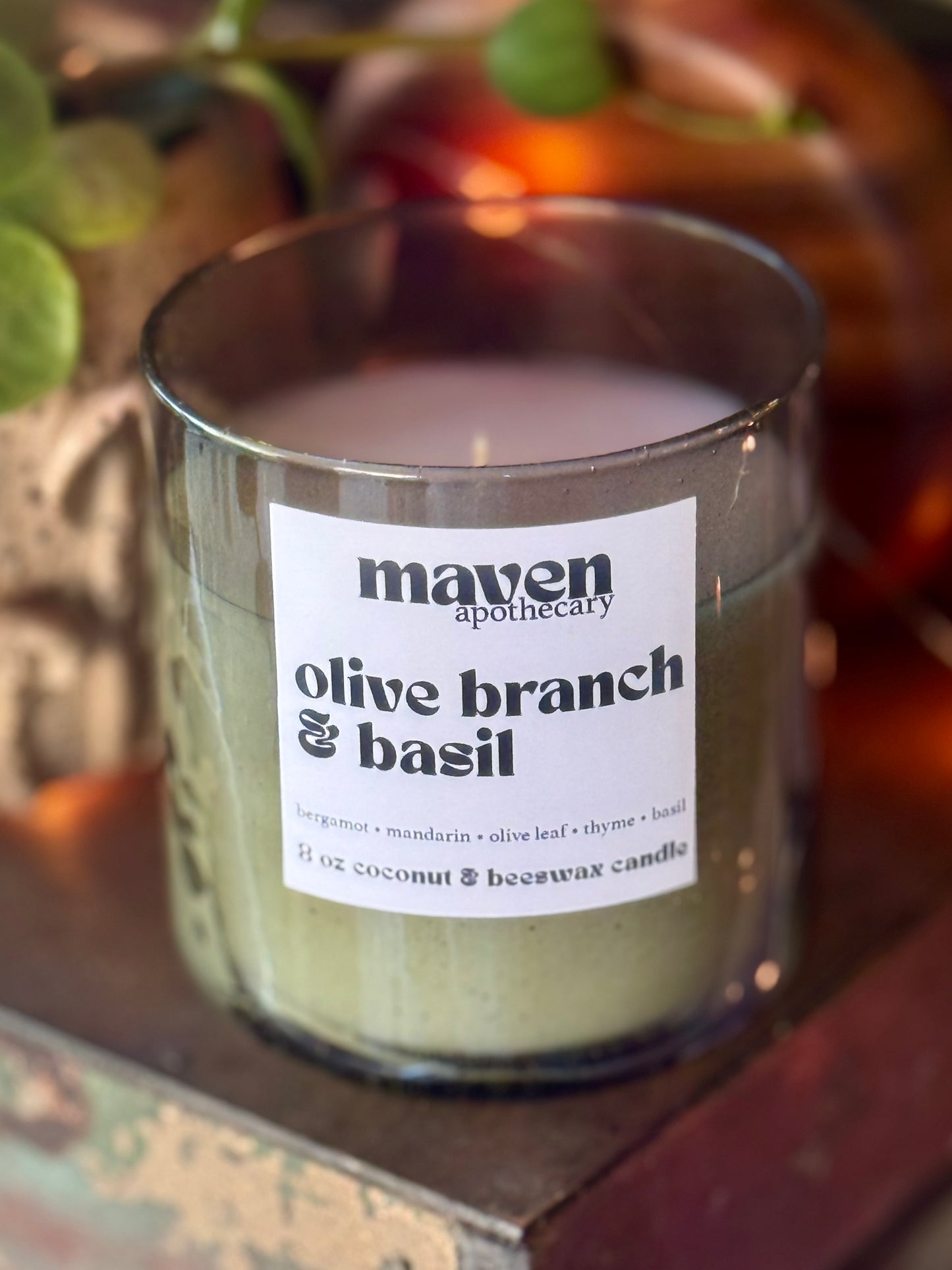 Olive Branch & Basil Beeswax & Coconut Wax Candle 8oz