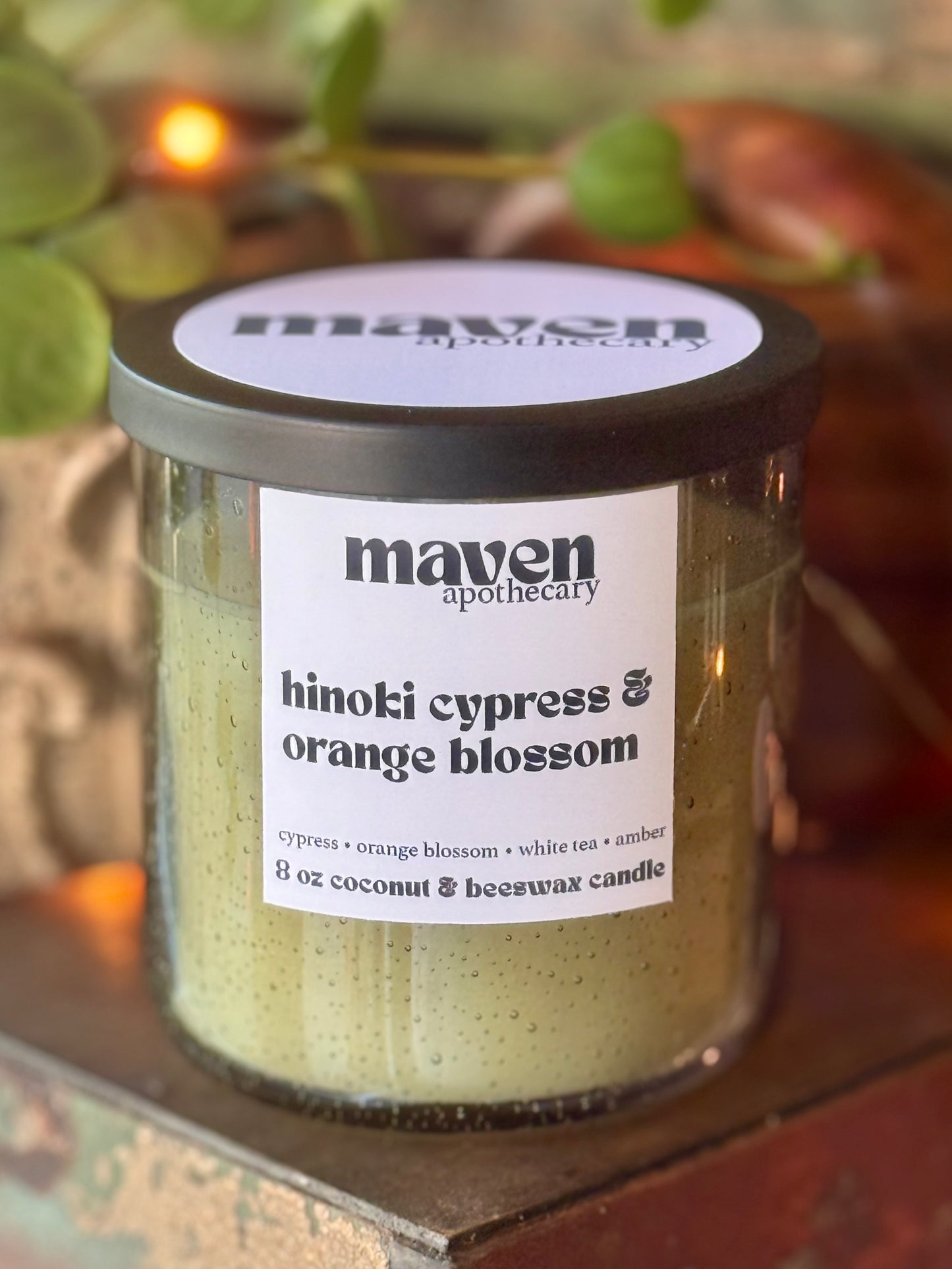Hinoki Cypress & Orange Blossom Beeswax & Coconut Wax Candle 8oz