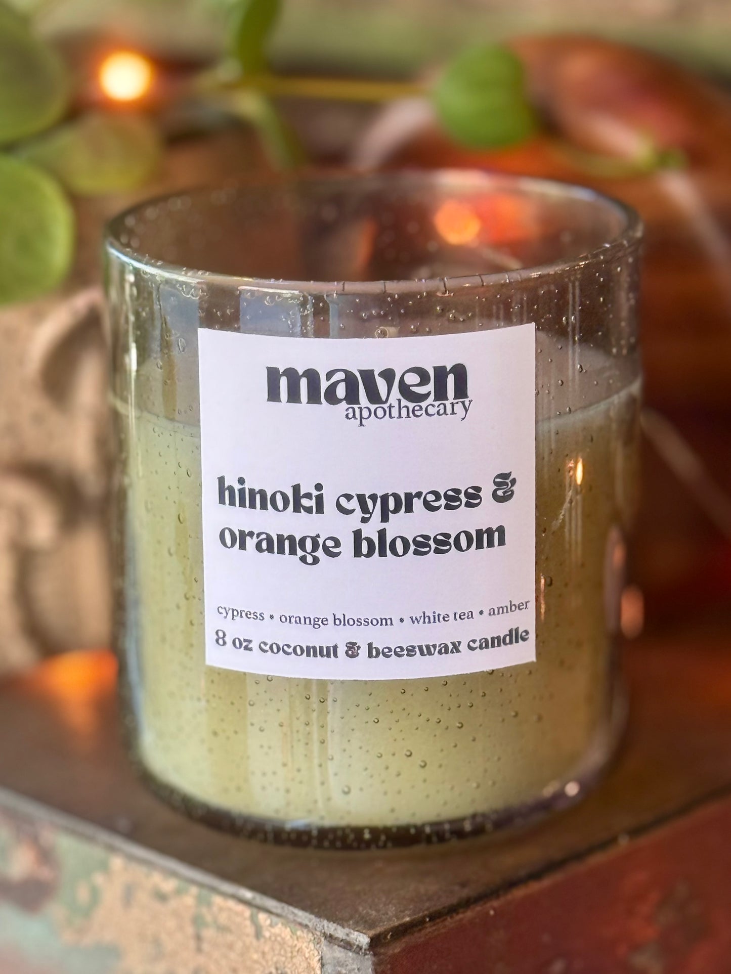 Hinoki Cypress & Orange Blossom Beeswax & Coconut Wax Candle 8oz